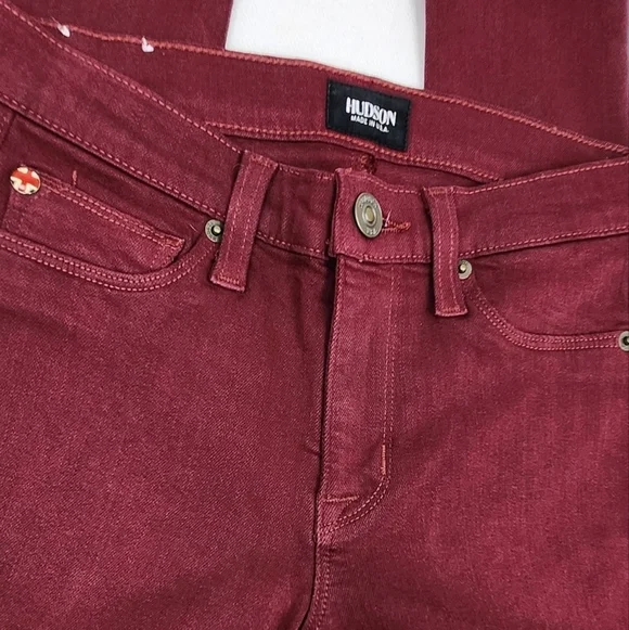 Hudson Made In USA Super Skinny Maroon Distressed Jeans - Picture 2 of 12